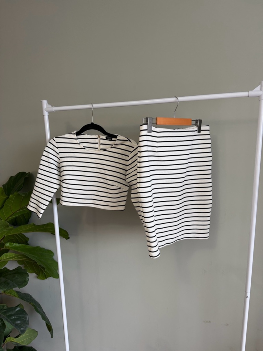 Dynamite White Striped Two Piece Skirt and Top Set